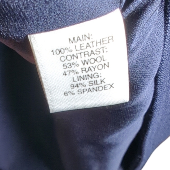 ST. John Blue Leather / Silk / Wool Blend Biker Jacket Size 2 - Picture 4 of 6